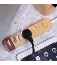 Smart Home USB Multi-function Plug Wood Grain Work Home Safety Switch Terminal Block Socket British Regulations