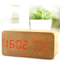 Creative Fashion Three-screen LED Wood Clock Voice Control Alarm Clock